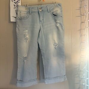 Absolutely Famous Blue Ankle Cropped Jeans Distressed Look cuffed